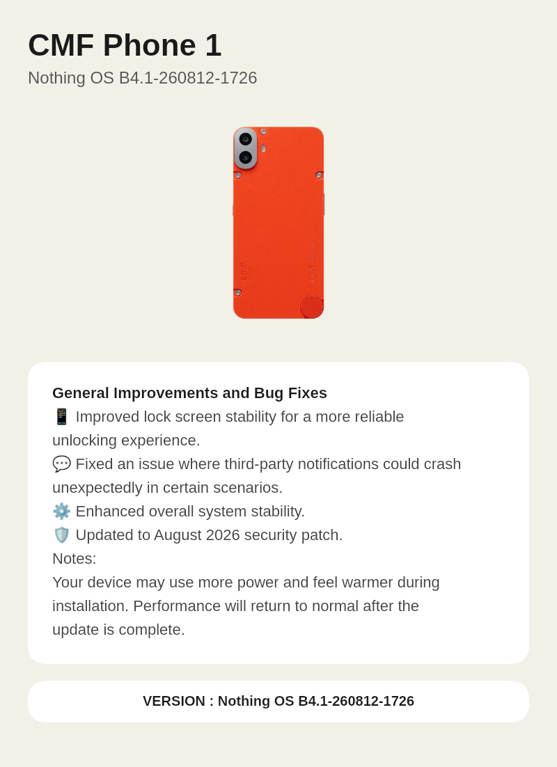 CMF Phone 1 Nothing OS B4.1-260812-1726 update screenshot