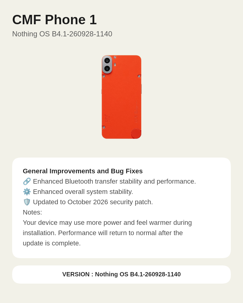 CMF Phone 1 Nothing OS B4.1-260928-1140 update screenshot