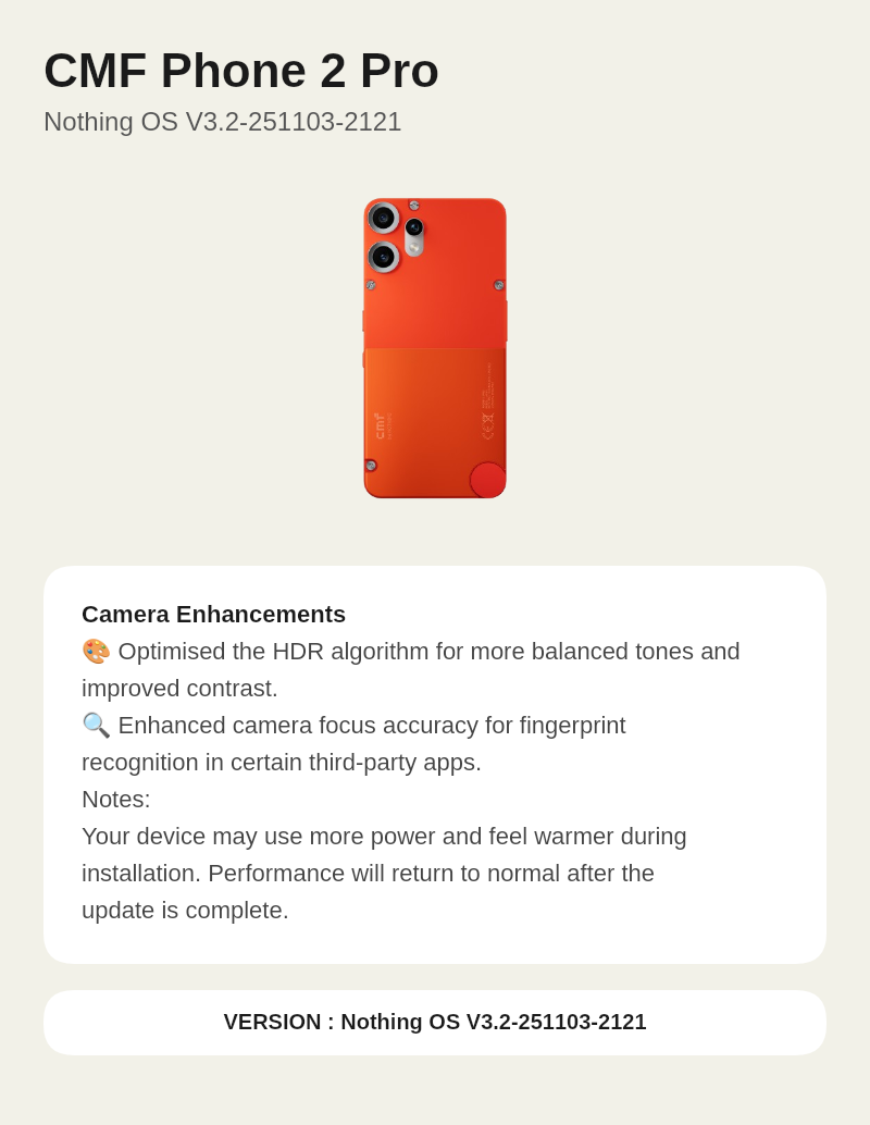 CMF Phone 2 Pro Nothing OS V3.2-251103-2121 update screenshot