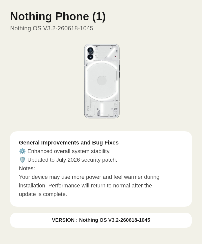 Nothing Phone (1) Nothing OS V3.2-260618-1045 update screenshot