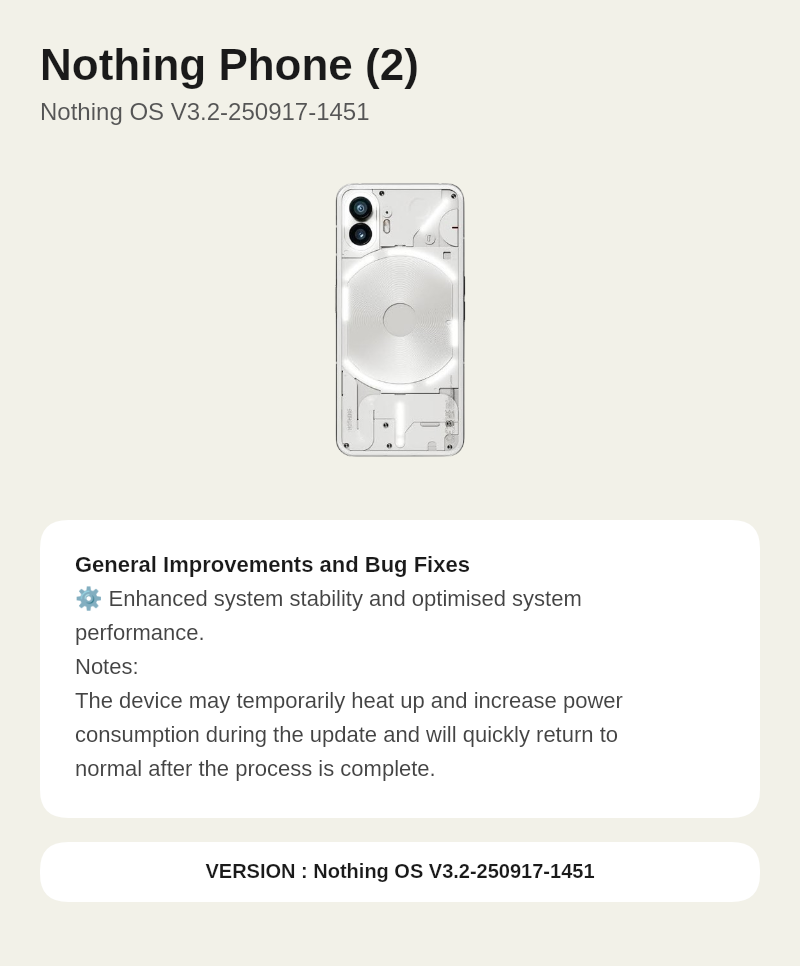 Nothing Phone (2) Nothing OS V3.2-250917-1451 update screenshot