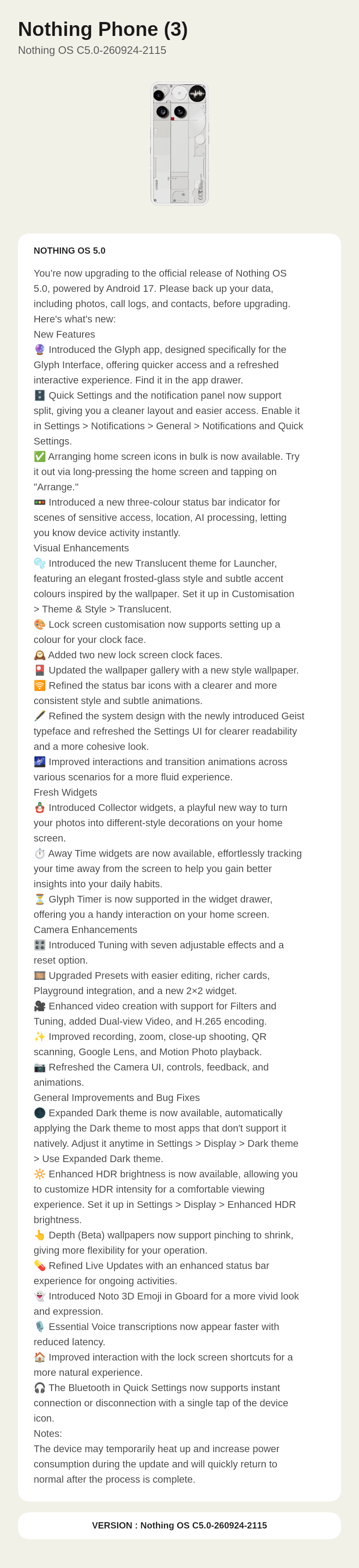 Nothing Phone (3) Nothing OS C5.0-260924-2115 update screenshot