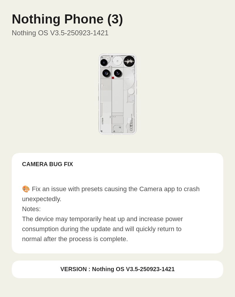 Nothing Phone (3) Nothing OS V3.5-250923-1421 update screenshot